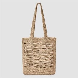 A New Day Raffia Tote Handbag woven bag straw-like appearance open crochet NWT
